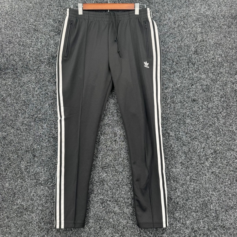 Adidas Originals Mens Black White 3 Stripe Slim Track Pants Joggers Size M